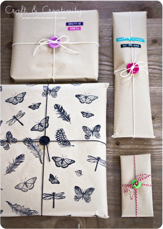 Stamped gift wrapping paper - by Craft & Creativity
