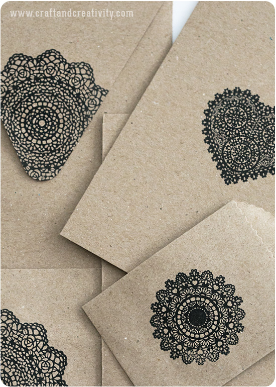 Doily stamped card & envelopes - by Craft & Creativity