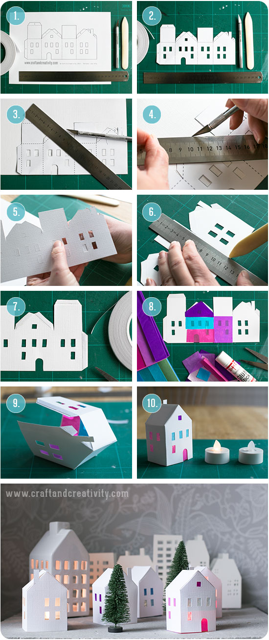 Day 3: Tea light paper houses (free template) - 25 creative days