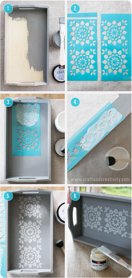 Stencil painted tray - by Craft & Creativity